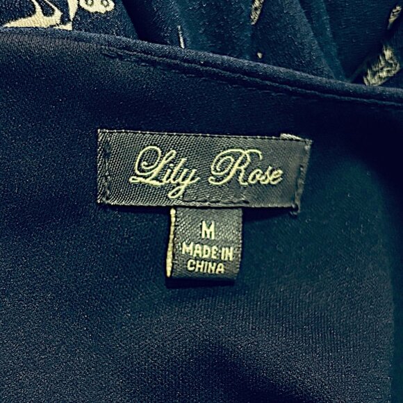 LILY ROSE Womens Shirt Dress Size Medium Bird Navy Blue Preppy Casual Shift Mini - Picture 16 of 16